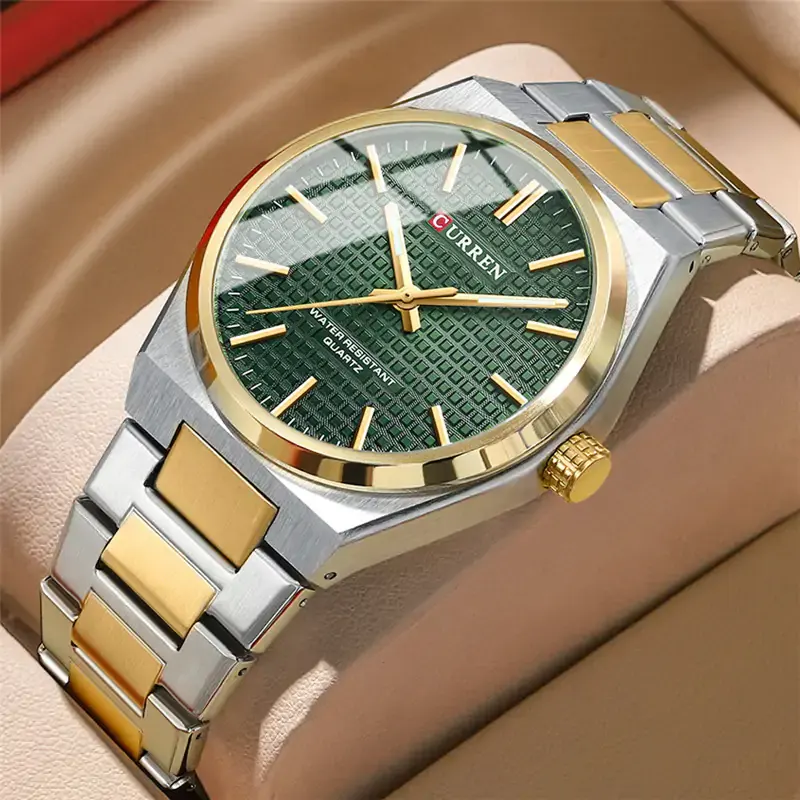 Curren Green Dial Two-tone Couple Watch- 8439
